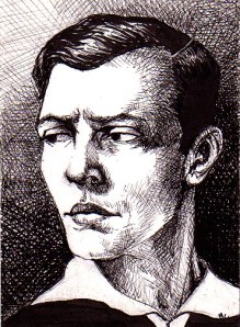 drawing of a young Buster Keaton.   2.5" X 3.5" ink
