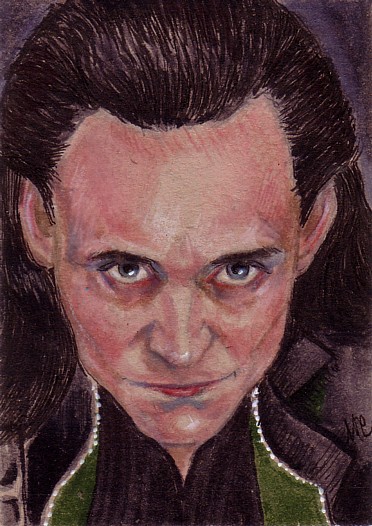 Loki for Theresa 2.5"x3.5" ink and markers on brown paper