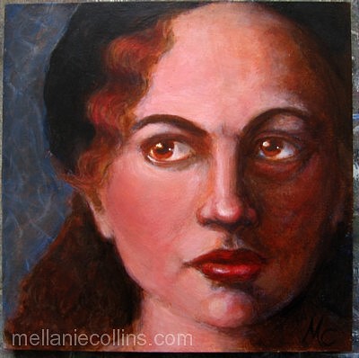 acrylic portrait of young girl wearing a beret